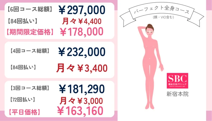 湘南美容クリニック新宿本院パーフェクト全身コース(顔・VIO含む)の料金
