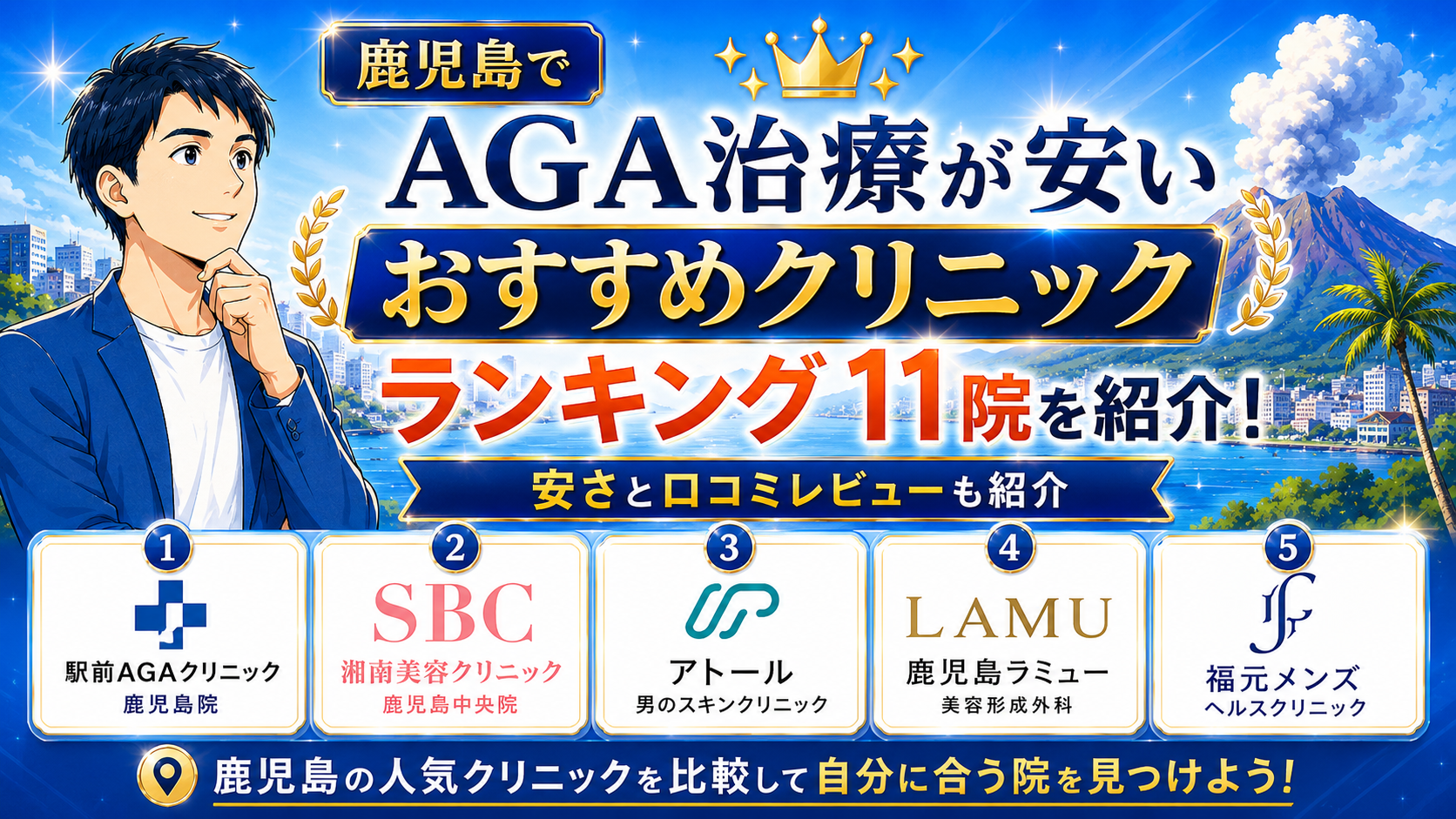 鹿児島のAGA治療が安いおすすめクリニックランキング11院を紹介！安さと口コミレビューも紹介