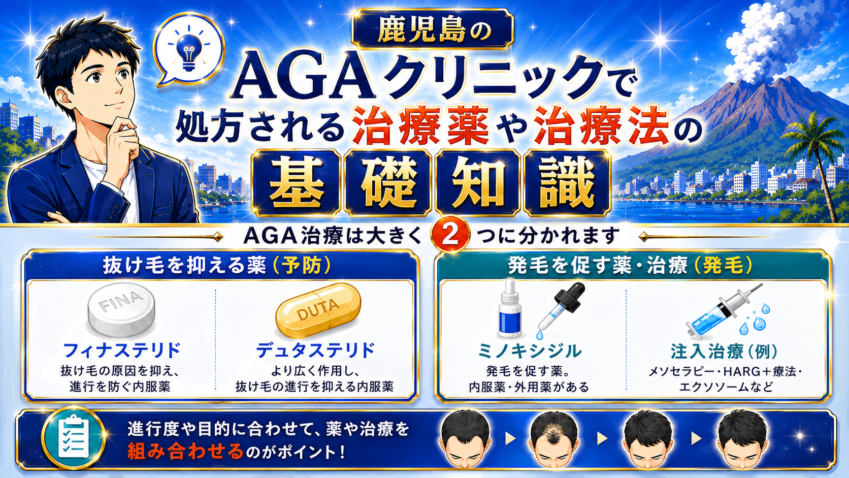 鹿児島のAGAクリニックで処方される治療薬や治療法に関する基礎知識