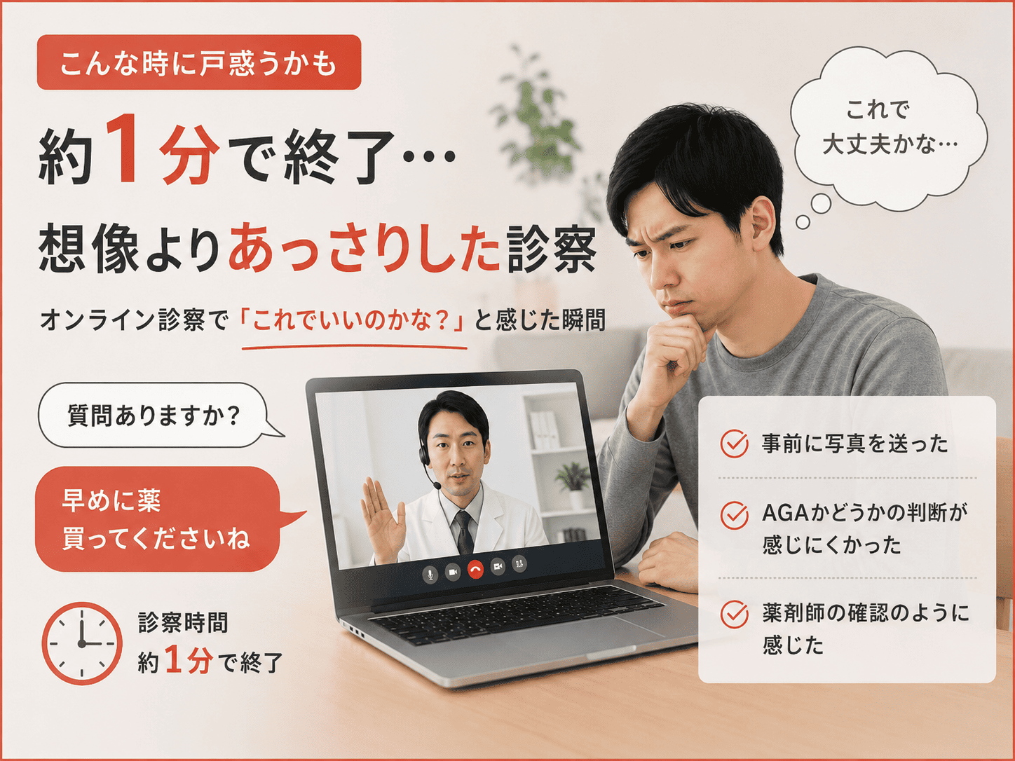 約1分で終了…想像よりあっさりした診察。オンライン診察で「これでいいのかな?」と感じた瞬間